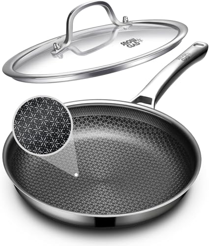 OATOFP Non Stick Frying Pans 11.5 inch, Hybrid Improved Version Frying Pans Nonstick with Lid,non stick Stainless Steel Skillets, Dishwasher and Oven-Safe Chef Pan,