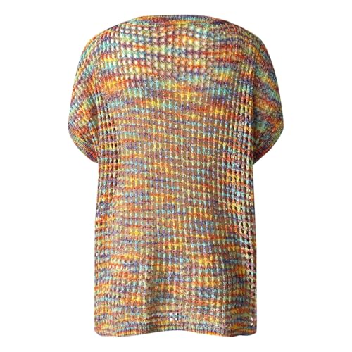 YOSUWOAI Top de ganchillo para mujer para el verano de punto para la playa, traje de baño, parte superior de manga corta, camiseta de ganchillo, estilo bohemio, hippie, hollow out, jersey de punto
