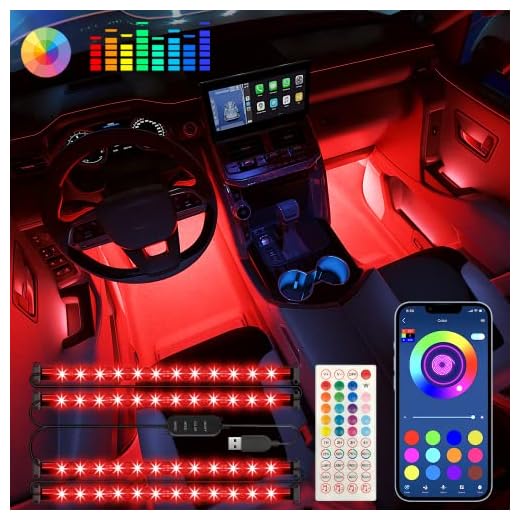 Keepsmile Interior Car Lights Car Accessories APP Control with Remote Music Sync Color Change RGB Under Dash Car Lighting with Car USB Charger 12V 2A Led Lights for Car Jeep Truck