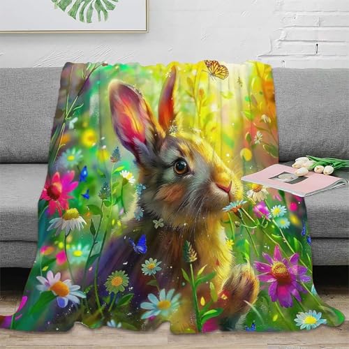 Plaid lapin 3D 100x130cm couverture microfibre pour lit canapé
