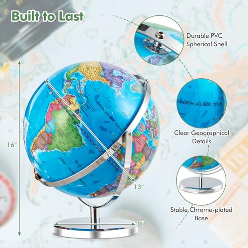 image for COSTWAY Illuminated World Globe, 13” Desktop Geographic Globe w/LED 