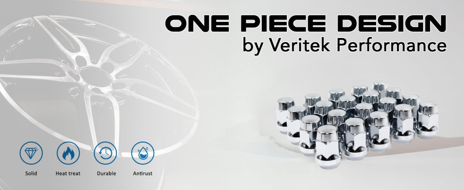 Set of 20 Veritek 1/2x20mm Chrome 19mm 3/4 Hex 1.4" Overall Length 1 Piece Acorn Conical Seat Lug Nuts for Ford Jeep