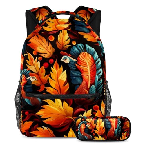 Sac à dos Turquie Thanksgiving avec trousse de cours pour fille et garçon