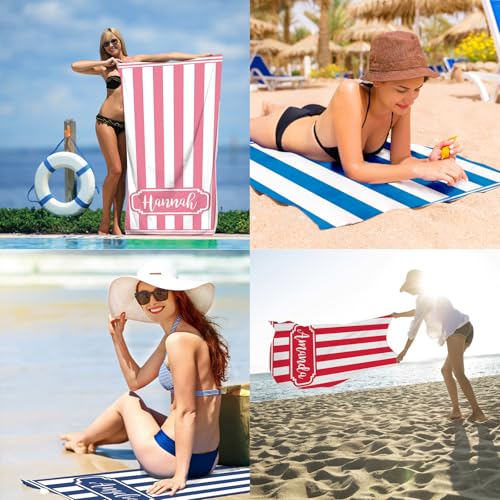 Dreamdecor Custom Beach Towel with Name Striped Personalized Beach Towels for Swimming Pool Vacation Microfiber Sand Free Fast Drying Beach Towel for Adults Women Men 30\"*60\"