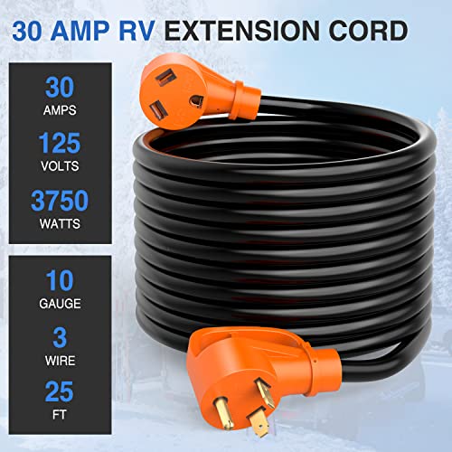 Image of Nilight 30 Amp 25FT RV Extension Cord 125V Heavy Duty 10 Gauge Pure Copper STW Wire UL ETL Listed 3 Prong TT-30P TT-30R 30F /30M Weatherproof Suit for Camper Caravan Trailer
