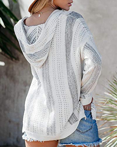 Yacooh Womens Baja Lightweight Beach Hoodie Boho Mexican Striped Sweaters Drawstring Hooded Sweatshirts With Pocket #TOP2