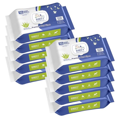 Image of Babify Premium Baby Wipes with Flip-Top Lid | Aloe Vera & Paraben-Free | Pack of 10 (720 Wipes, 72 Wipes per Pack)