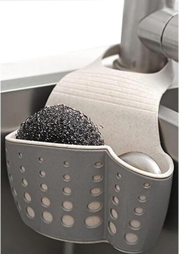 TuuTyss Wheat Straw Hanging Ajustable Strap Sponge Holder Sink Caddy for Kitchen,Grey