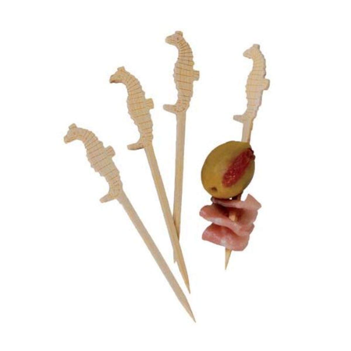 Seahorse Bamboo Pick Skewer (Case of 100), PacknWood - Biodegradable Wood Sticks for Appetizers, Drinks (3.54") PK209BBHIP9