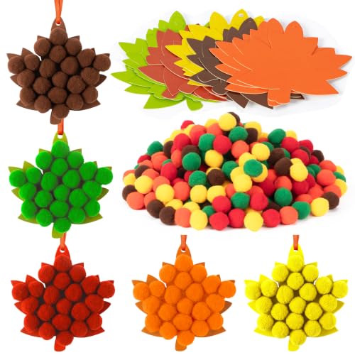 3sscha 30 Sets Fall Thanksgiving DIY Pom Pom Art Craft Kit for Kid 1000 Pom