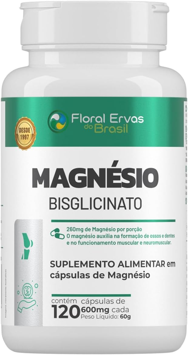 Magnésio Bisglicinato 600mg Quelado com Glicina – 120 Cápsulas | Floral Ervas do Brasil