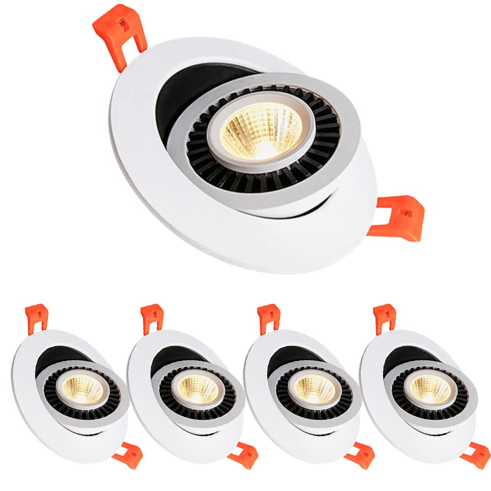 Aioneer 5 Pack Led Rotatable-Spotlight 3W/5W/7W/12W Gimbal Recessed Light 3000K/4000K/6000K Selectable Eyeball Retrofit Round Recessed Ceiling LightB-7w-6000K