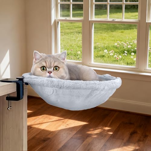 Katzenbett Schreibtisch, Katzen Hängematte Schreibtisch, 360 ° Drehendes Katzenkorb Stabil Katzenliege bis 20 KG, Katzen Bett Klemmbar Katzenplatz Waschbar zum Schlafen für Homeoffice, 40 cm Rund Katzenbett Schreibtisch, Katzen Hängematte Schreibtisch, 360 ° Drehendes Katzenkorb Stabil Katzenliege bis 20 KG, Katzen Bett Klemmbar Katzenplatz Waschbar zum Schlafen für Homeoffice, 40 cm Rund