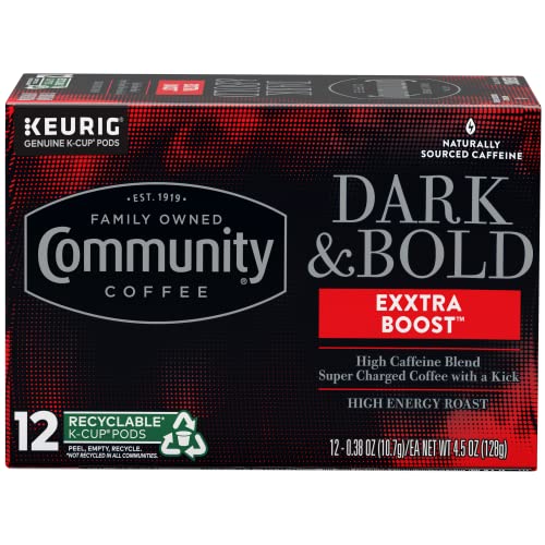 Image of Community Coffee Dark & Bold Exxtra Boost 12 Count Coffee Pods, Compatible with Keurig 2.0 K-Cup Brewers, 12 Count (Pack of 1)
