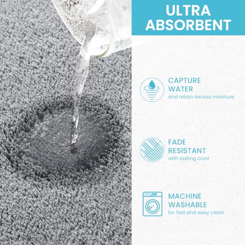 Image of HASTHIP Quick Dry Bathroom Mats Anti Slip Set of 3, Anti-Slip, Super Absorbent, 80x50 + 40x60 and U-Shaped Toilet Mats for Bathroom, Memory Foam Bath Mat, Soft & Durable, Machine Washable
