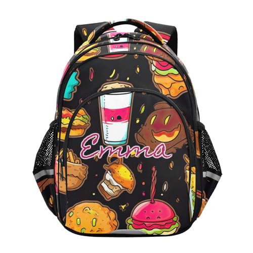 Sac à dos d'école pour garçons et filles marron motif dessin animé fast food 17 pouces