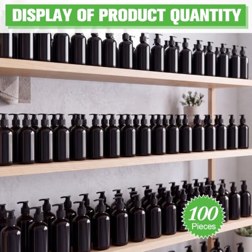 Image of CroBlissful Empty Plastic Pump Bottles 8oz Refillable Lotion Pump Bottle Containers with Dispenser for Shampoo, Conditioner, Face Cream, Massage Oil, Liquid Soap (Black,100 Pcs)