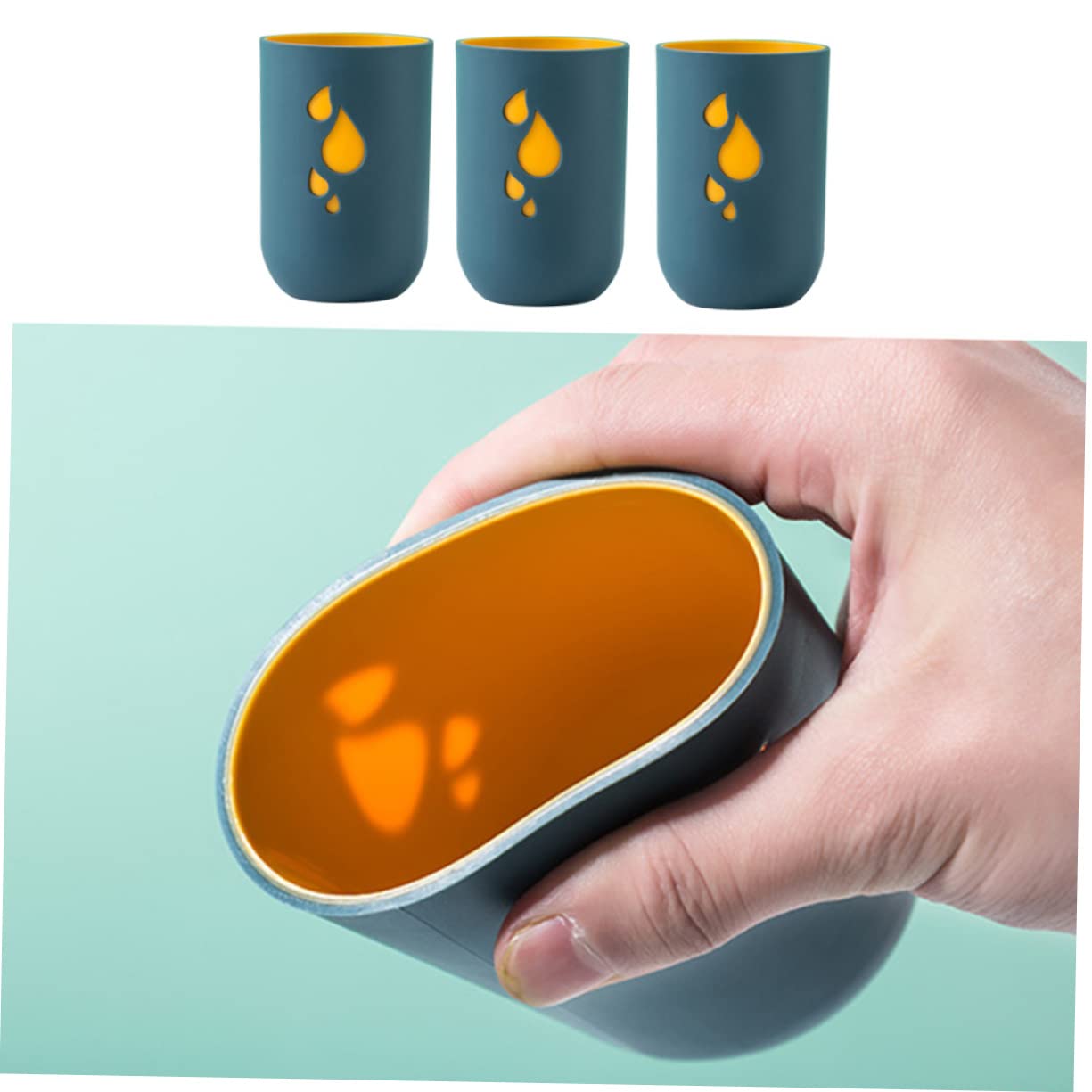 SOLUSTRE 3Pcs Raindrop Design Toothbrush Holder Portable Tooth Brushing Mug for Home Hotel Office Food Grade Mouthwash Cups Nordic Green