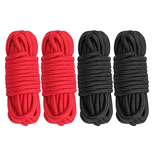 CosyMate Lot de 4 cordes liaison en coton doux épais tout usage avec nœud torsadé, 8 mm diamètre, 5 m long, noir et rouge, 2 Black 2 Red