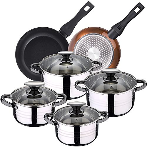 San Ignacio Bateria de cocina 8 piezas apta para induccion Hita en acero inoxidable con juego...