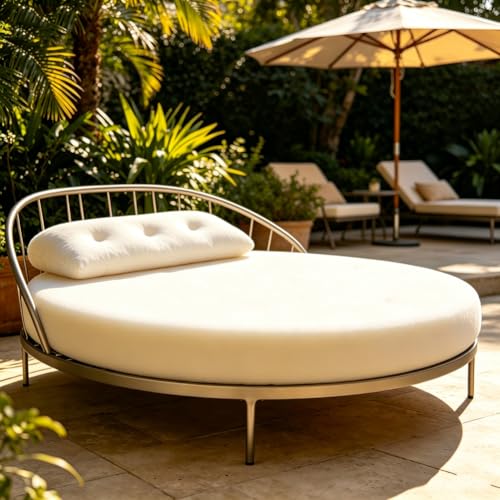 HEADBOARD Large Outdoor Round Daybed Foam Cushion,High Density Upholstery Foam for Round Floor Seating Pad,Circle Sunbed/Patio Day Bed Mattress Replacement (10cm Thick,Diameter 140cm)