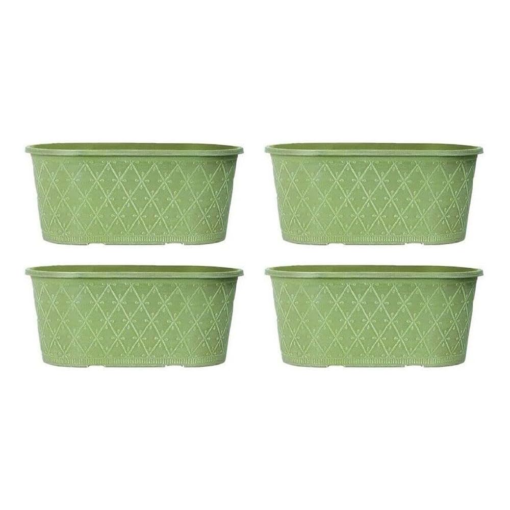 Powdered Whitewashed Trough Window Box – Decorative Plastic Outdoor Planter with Drainage Holes – Weatherproof Outdoor Planter with Drainage Holes Flower Pot for Gardens (Moss Green - 40cm, 4Pack)