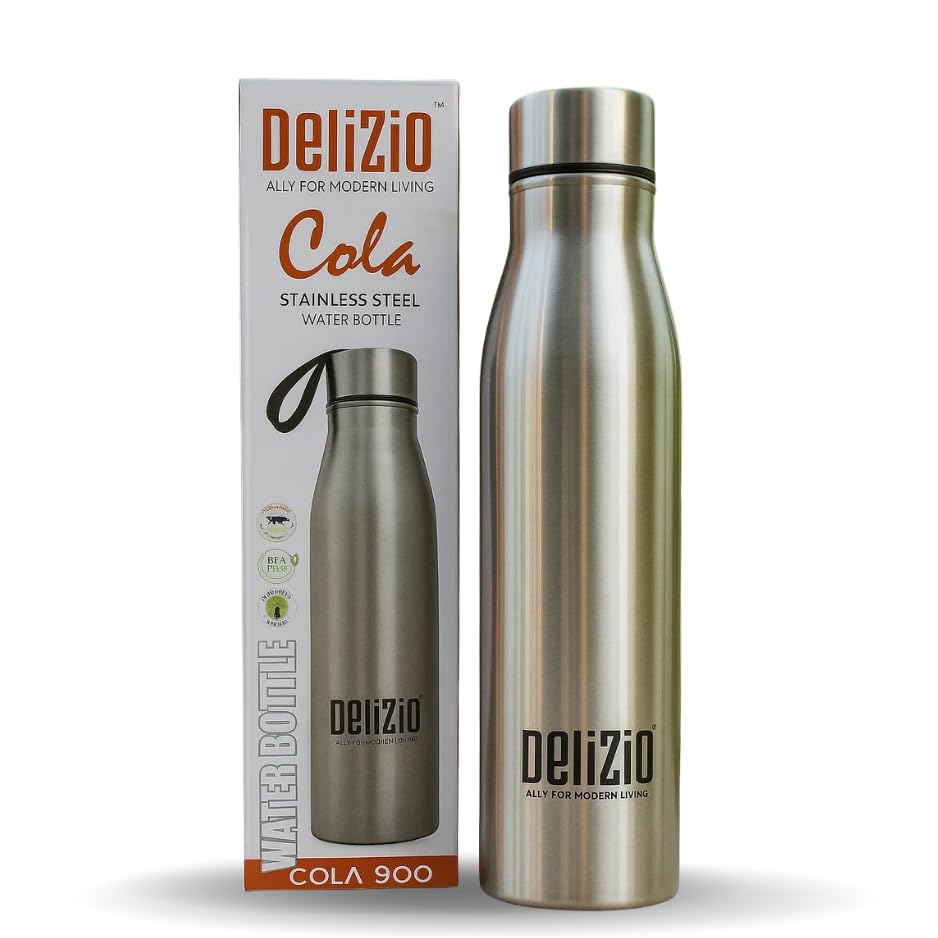 Image of KEMP DELIZIO Edition Stainless Steel Fridge Water Bottle 1000 ML | 1 L | Single Walled | Office | Gym | Travelling | Leak Proof LID | ECO Friendly | BPA Free | for Adult, Kids (COLA-4 Pack)