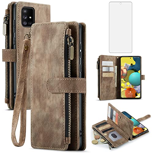 Protege Écran Samsung Galaxy A51 4G Étui Portefeuille Clapet et Porte Carte Asuwish Marron