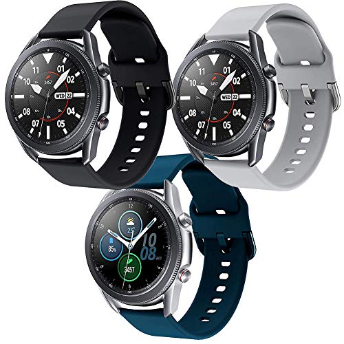 Intoval Compatible with Garmin Forerunner 245 bands/245 Music bands,20mm Soft Silicone Women Men Sport Band Replacement Wrist Straps for Garmin 245/645 GPS Running watch.(Gray+Black+Dark turquoise）