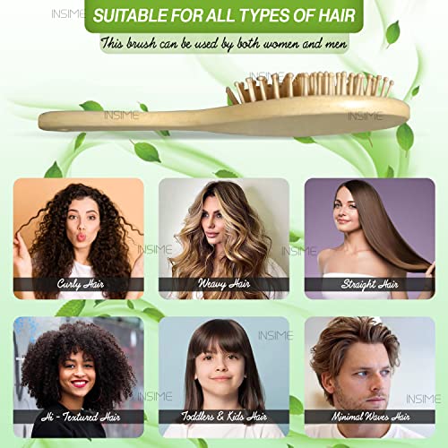 INSIME Wooden hair brush for Women & Men – Bamboo wooden Paddle hair brush for men women Curly hair – Bamboo Wooden brush for hair growth with flat paddle brush comb