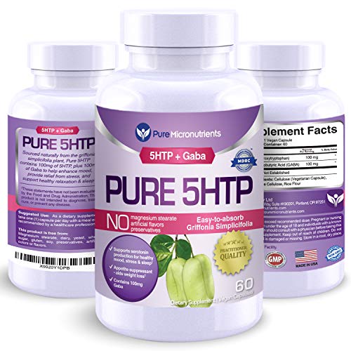 Pure 5-HTP (5-Hydroxytryptophan) Plus GABA - Serotonin Support for Sleep, Mood & Stress