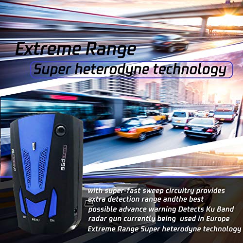 Radar Detector for Cars, Laser Radar Detectors, Voice Prompt Speed, Vehicle Speed Alarm System, Led Display, City/Highway Mode, Car 360 Degree Automatic Detection (Blue)