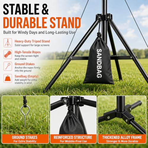 Image of Outdoor Projector Screen with Stand, TOWOND 120 inch Portable Movie Screen, 16:9 HD Foldable Anti-Crease Projection Screen with Carry Bag for Sports Viewing Parties Support Double Sided