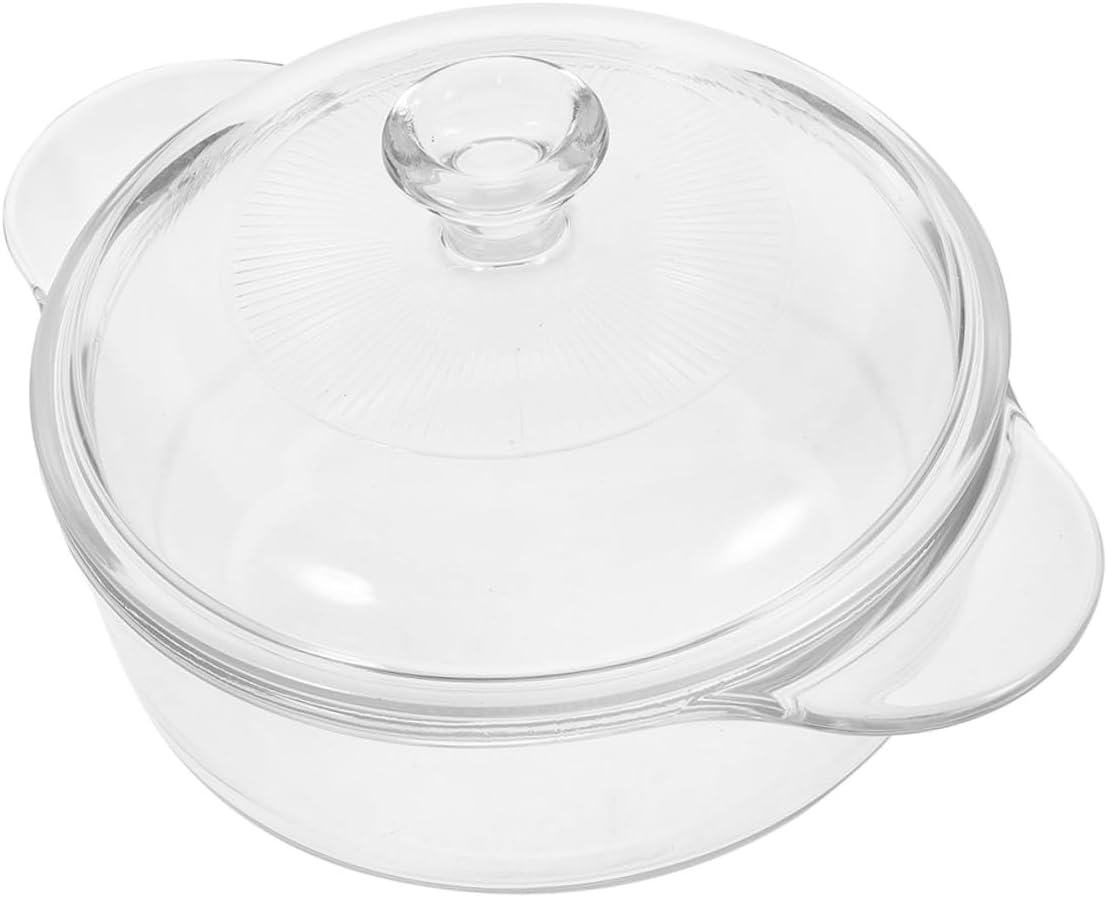 Milisten Large Glass Salad Serving Bowl with Lid 1.7l Heat-resistant Glass Bowl Extended Handles for Kitchen Dining Home Office Use