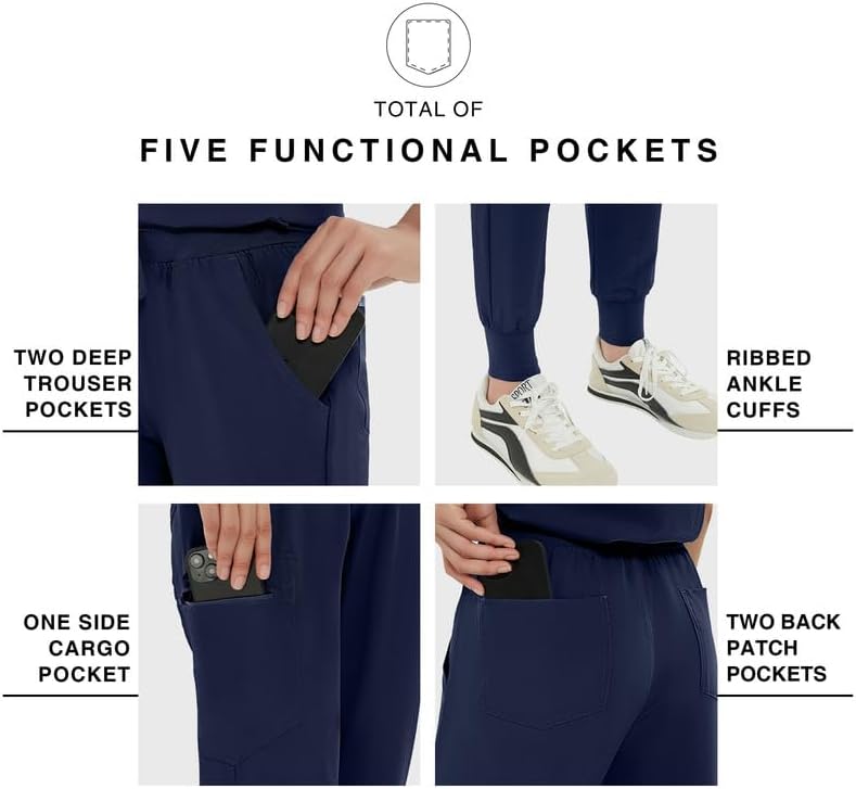 Kitmaz Medical Scrub Pants for Women-Mid Rise Jogger Pants with Yoga Waistband, 4-Way Stretch, Anti-Wrinkle & 5 Pockets - Image 4