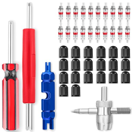 Stem Removal Tool, Spool Removal and Installation Tool, Four-Way Valve Tool, Spool, Stem Cover. Suitable for All Types of Tires(44pcs)