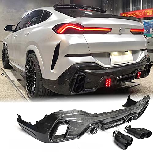 Carbon Fiber Rear Diffuser for BMW X6 G06 2020-2022 Sport Utility 4-Door Bumper Cover Lower Lip Spoiler Valance Protector Factory Outlet(with Exhaust Tips)