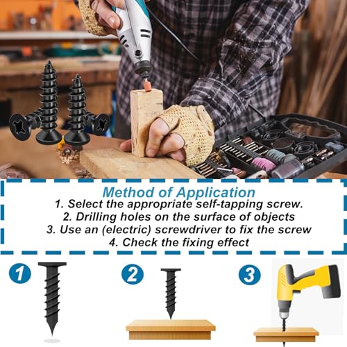 Image of 620PCS M3 Small Wood Screws Assortment Kit,Short Black Screws