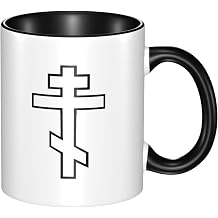 Russian Greek Byzantine Orthodox Cross Classic Ceramic Coffee Mug with Handle, Gifts for Men, Women - Perfect for Home, Office, Gift - Durable, BPA-Free, White 11 oz
