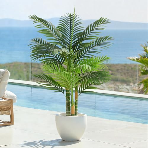 Keeplush Palmier Artificiel Triple Doré 120cm Haute, Palmier Artificiel Exterieur, Arbre Artificiel Exterieur ou Intérieur pour Maison Chambre Bureau Salon...