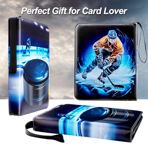 Image of Hockey Card Binder with Sleeves, 900 Pocket Hockey Card Holder for Trading Cards, 9 Pocket with 50 Removable Sleeves Zipper Book Folder Collector Album 3 Ring Binder Organizer Storage Kids Gift