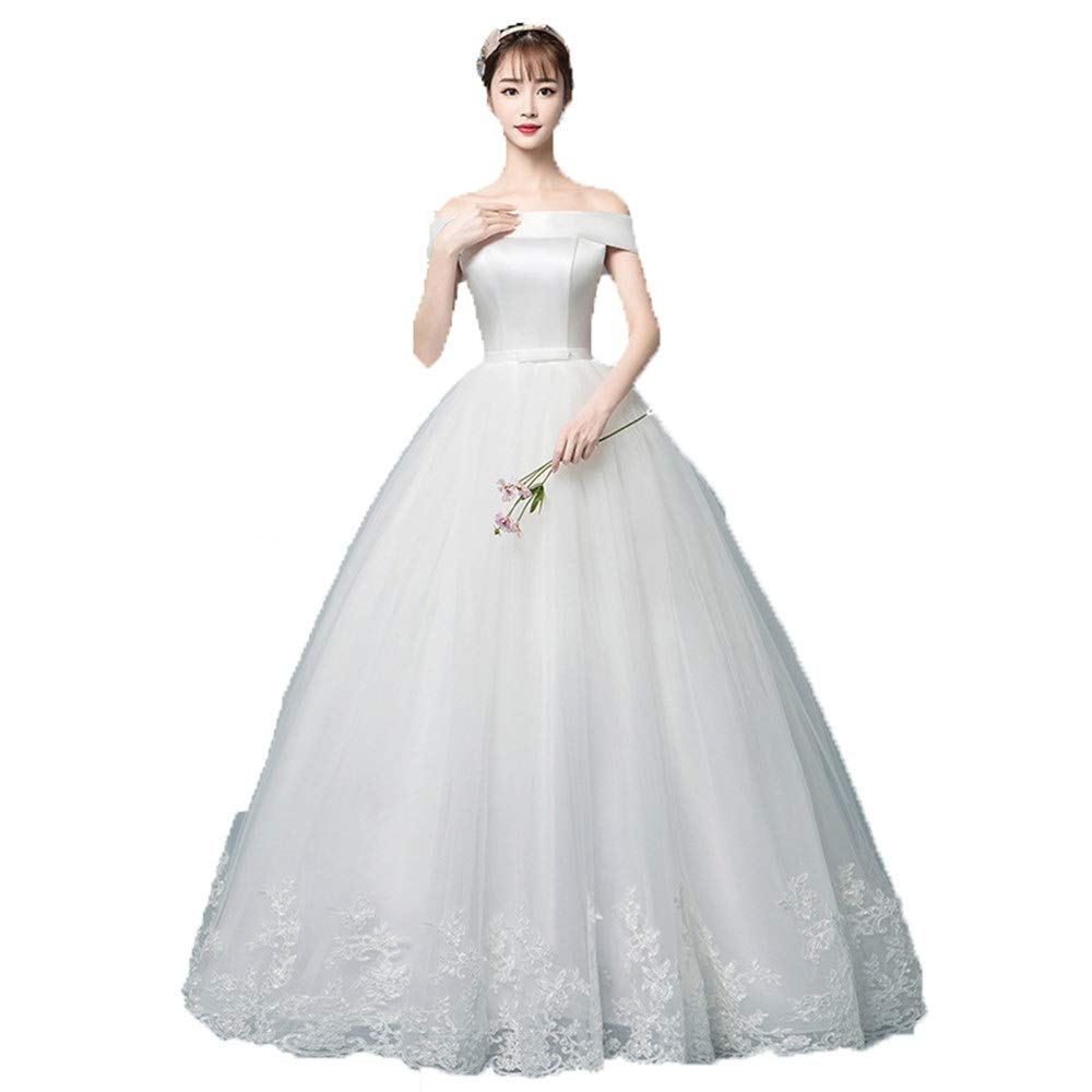 Vestidos de Baile con Calcomanías de Encaje la Novia Se Cultiva Retro en el Vestido de Novia de Encaje de Satén Croset, SEVENYXX, Blanco, l