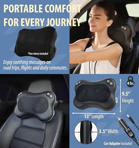 Image of Zyllion Shiatsu Back and Neck Massager with Heat - 3D Electric Kneading Deep Tissue Massage Pillow with 2 Speeds for Muscle Pain Relief, Black, ZMA-34