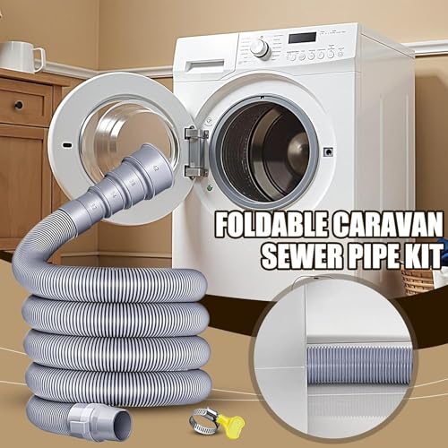 Beiyan 5M Zusammenklappbares Abwasserschlauch Wohnwagen mit Verstellbarem Adapter, Ablaufschlauch Waschmaschine für Wohnmobil, Anhänger und Wohnmobil Anhänger, auslaufsicher, platzsparendes Design