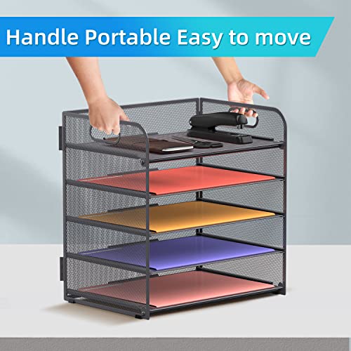 Image of Supeasy 5 Trays Paper Organizer Letter Tray with Handle-Mesh Desk File Organizer, Grey Paper Sorter Desk Organizer for Office, Home or School