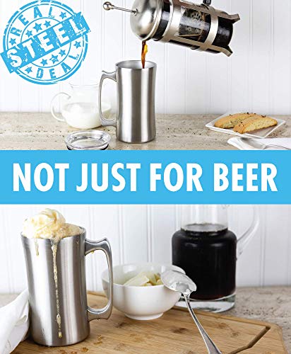 Stainless Steel Insulated Beer Mug: Real Deal Steel 20 Oz Beer Stein with Welded Handle and Clear Plastic Lid - Large Metal Tankard for IPA, Coffee, Tea - Double Walled Mugs for Hot or Cold Drinks (1) - Thumbnail 6