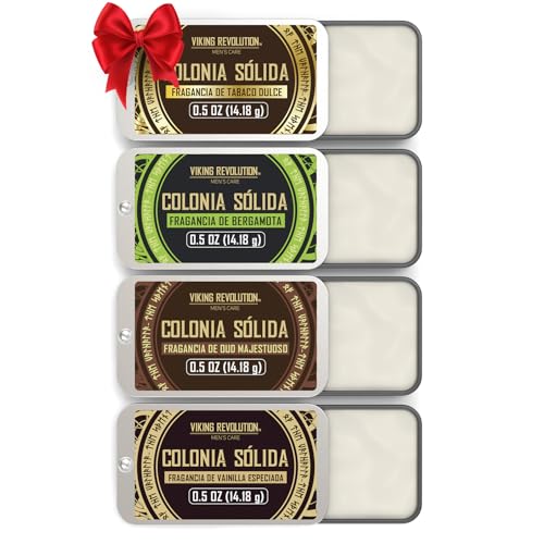 Viking Revolution - Colonia Hombre - Perfume Sólido Hombre con Vanilla Especiada, Tabaco Dulce, Majestuoso Oud, Bergamota - Regalo Hombre - Paquete de 4 x 14 g