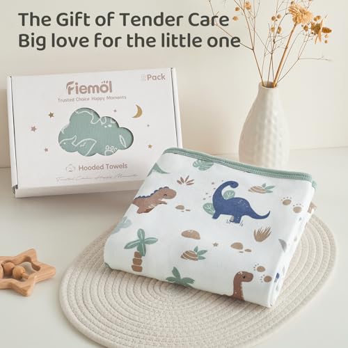 Image of Hooded Baby Towels for Newborn,100% Cotton Baby Bath Towels with Hood for Infant Toddler Boy Girl, 2 Pack 32x32 Inch Soft & Absorbent Knit Terry Bath Essentials Green Dinosaur