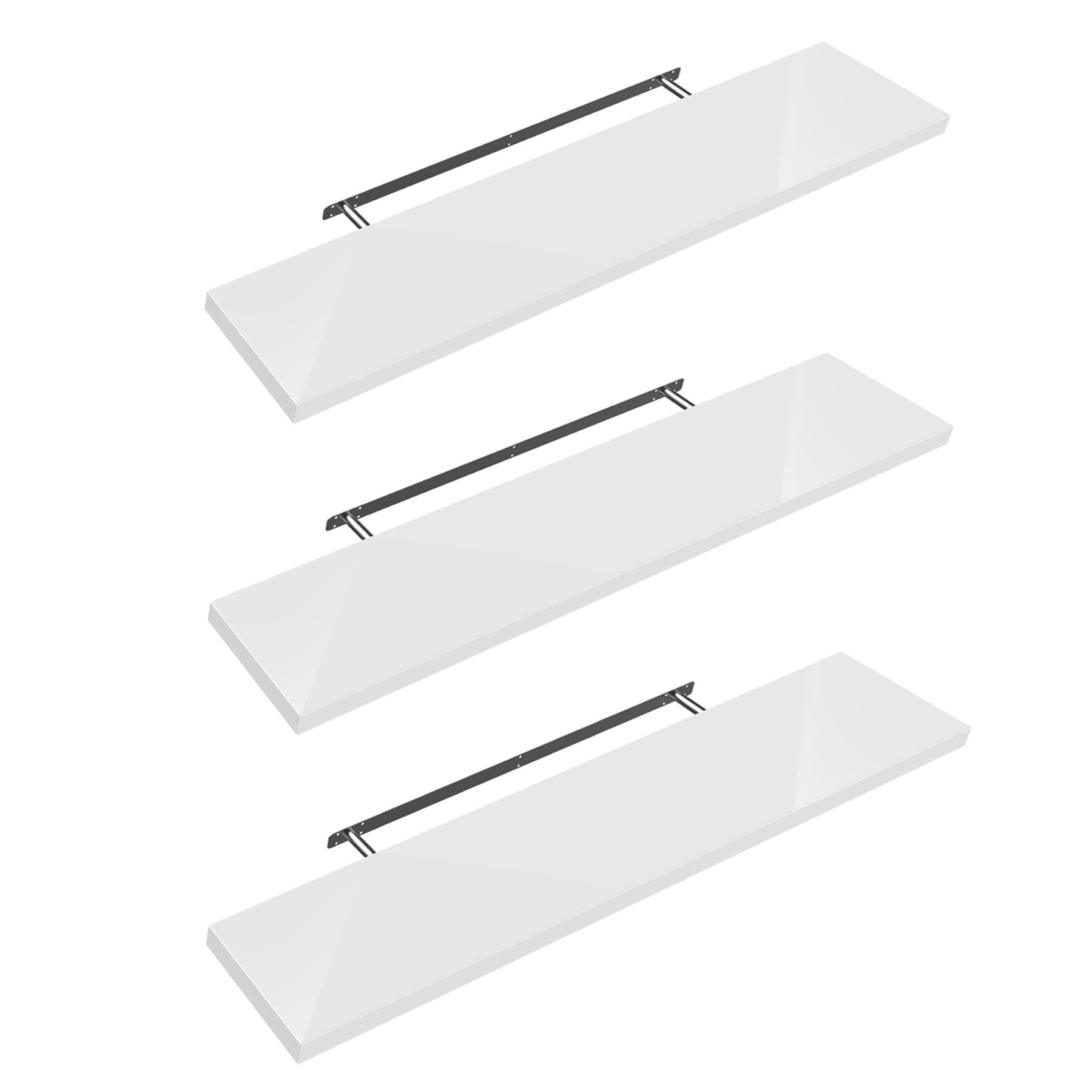 Shelfinity Set of 3 White Floating Shelves for Wall | 80cm High Gloss Modern Wall Shelves | For Bedroom Living Room Bathroom Kitchen Office | Floating Shelf Unit Ideal for Display & Storage