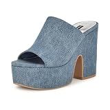 Nine West Women's Olley7 Wedge Sandal, Denim Blue 420, 8